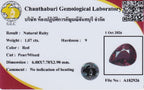 GLC Report with Photo Included *Online Verify for 1.07ct Red Ruby | Pear