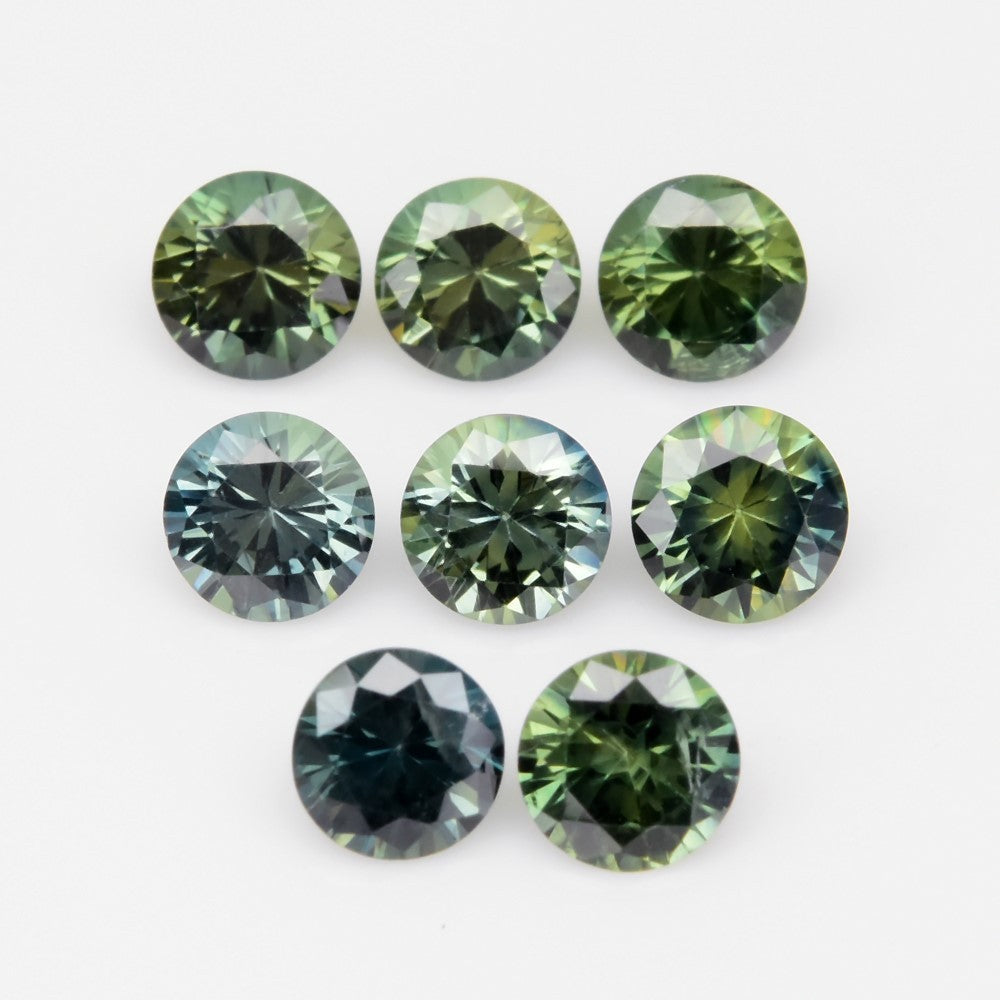 8p Lot 2.40ct Round Brilliant Natural Green Sapphire - Heated, Australia Gems