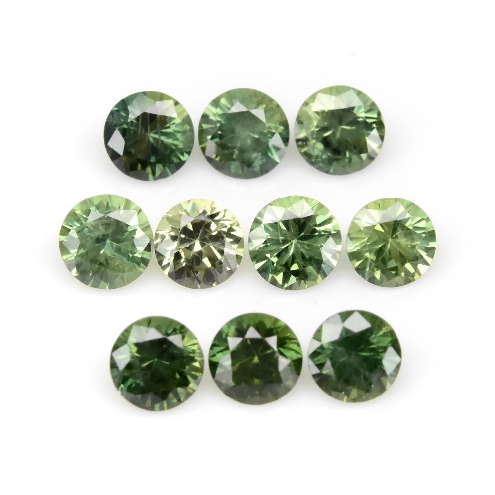 10pcs Lot 2.02ct Round Brilliant Natural Green Sapphire - Heated, Australia