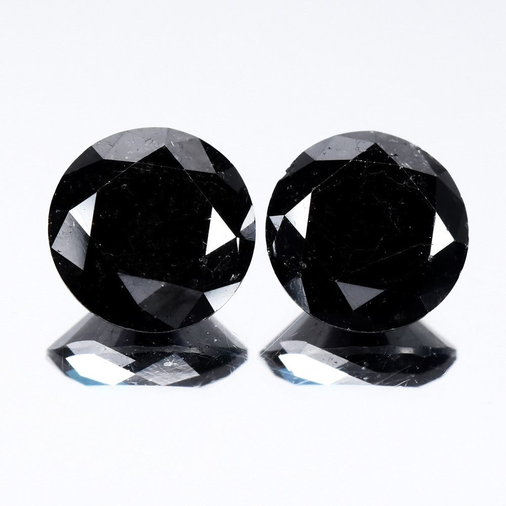 Pair 2pcs/3.69ct Round Brilliant Natural Fancy Jet Black Diamond Opaque (AAA)