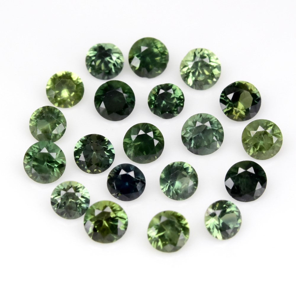 20pcs Lot 2.44ct Round Brilliant Natural Green Sapphire - Heated, Australia