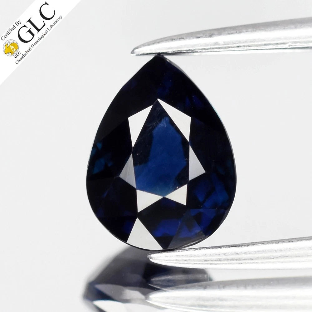 GLC CERTIFIED 0.99ct VVS Pear Natural Blue Sapphire - Heated, Africa Gemstone