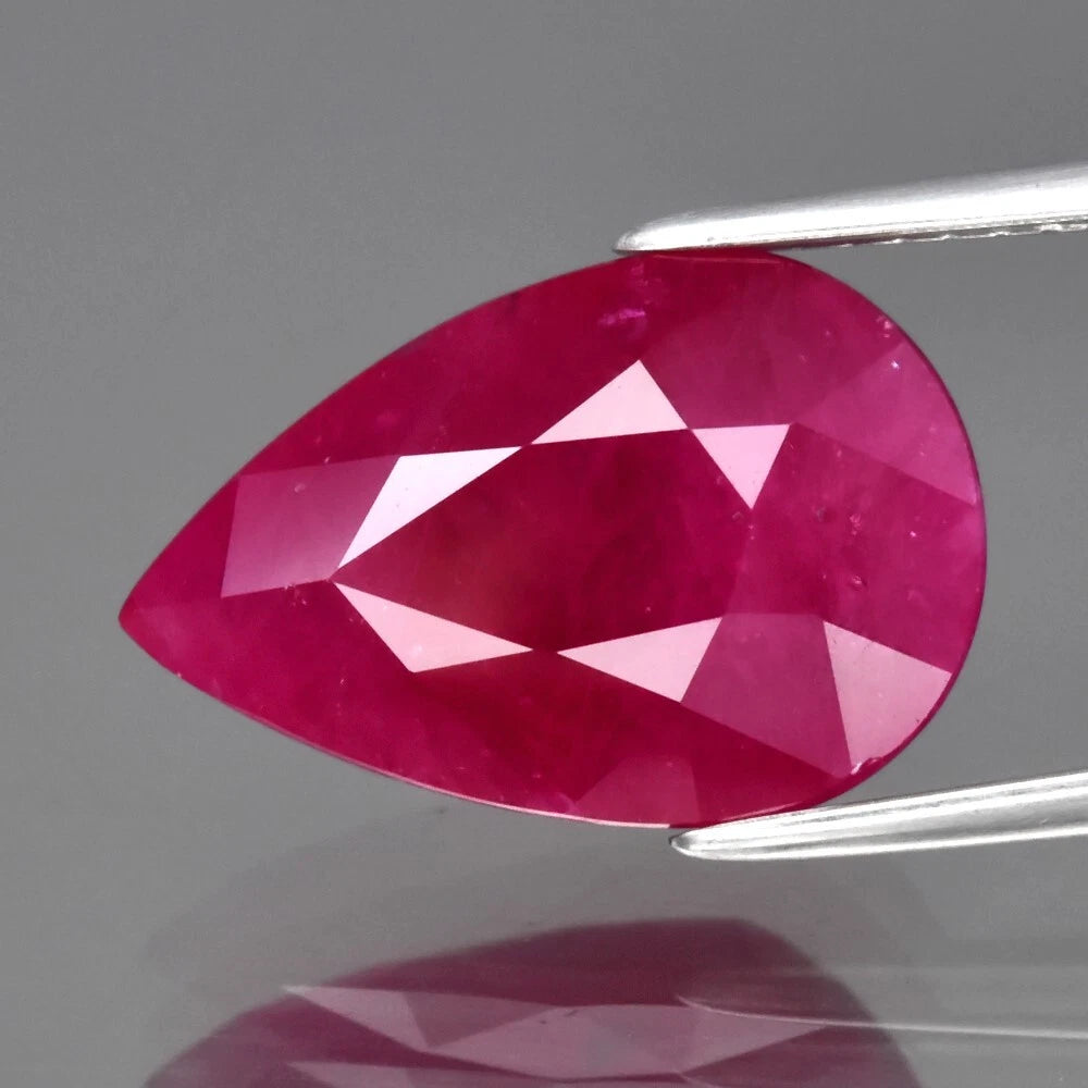 6.87ct 15x10mm Pear Purplish Red Ruby Mozambique Gemstone