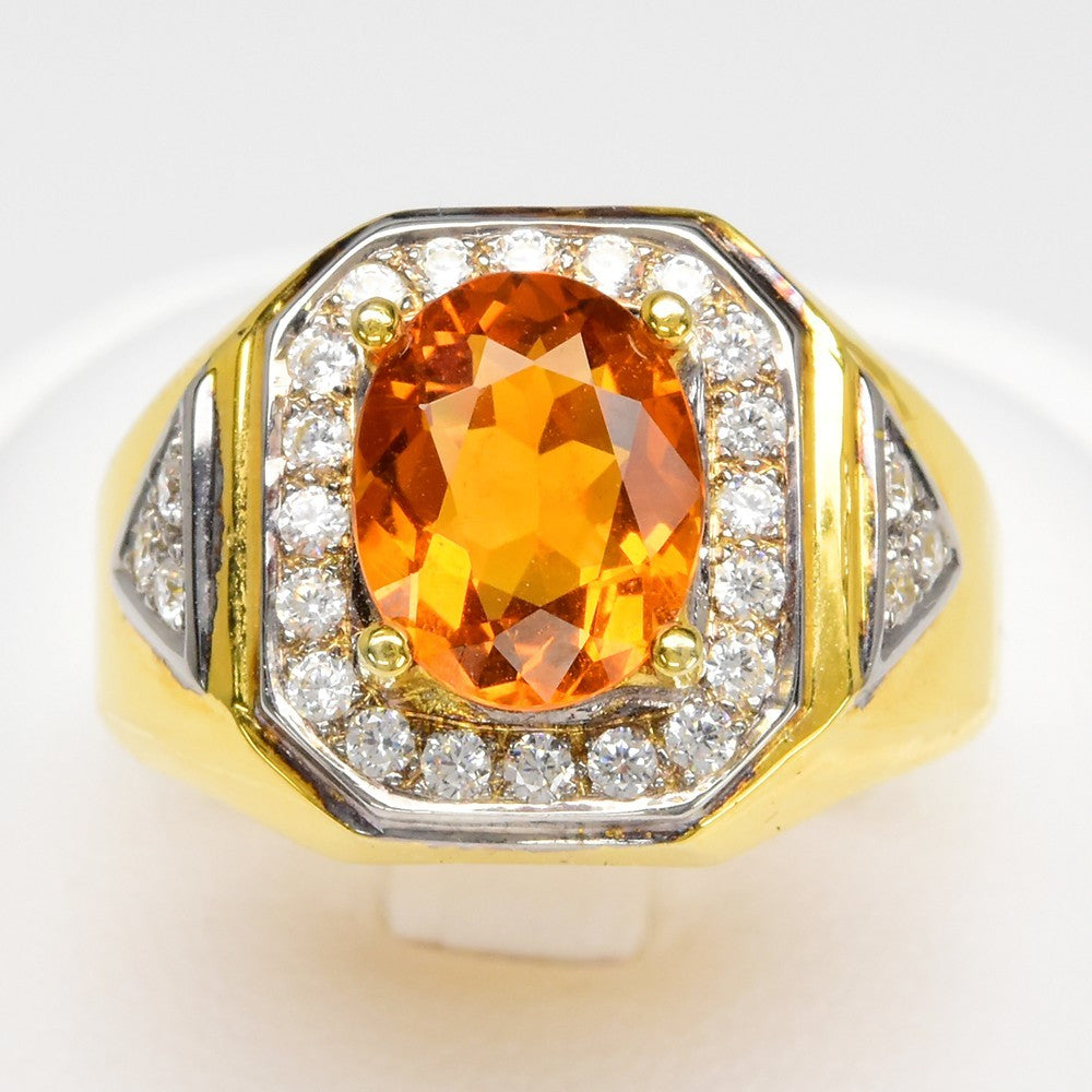 Natural citrine & cubic zirconia ring in 9K yellow gold, item SL-CZY012JWS-001 — view 1