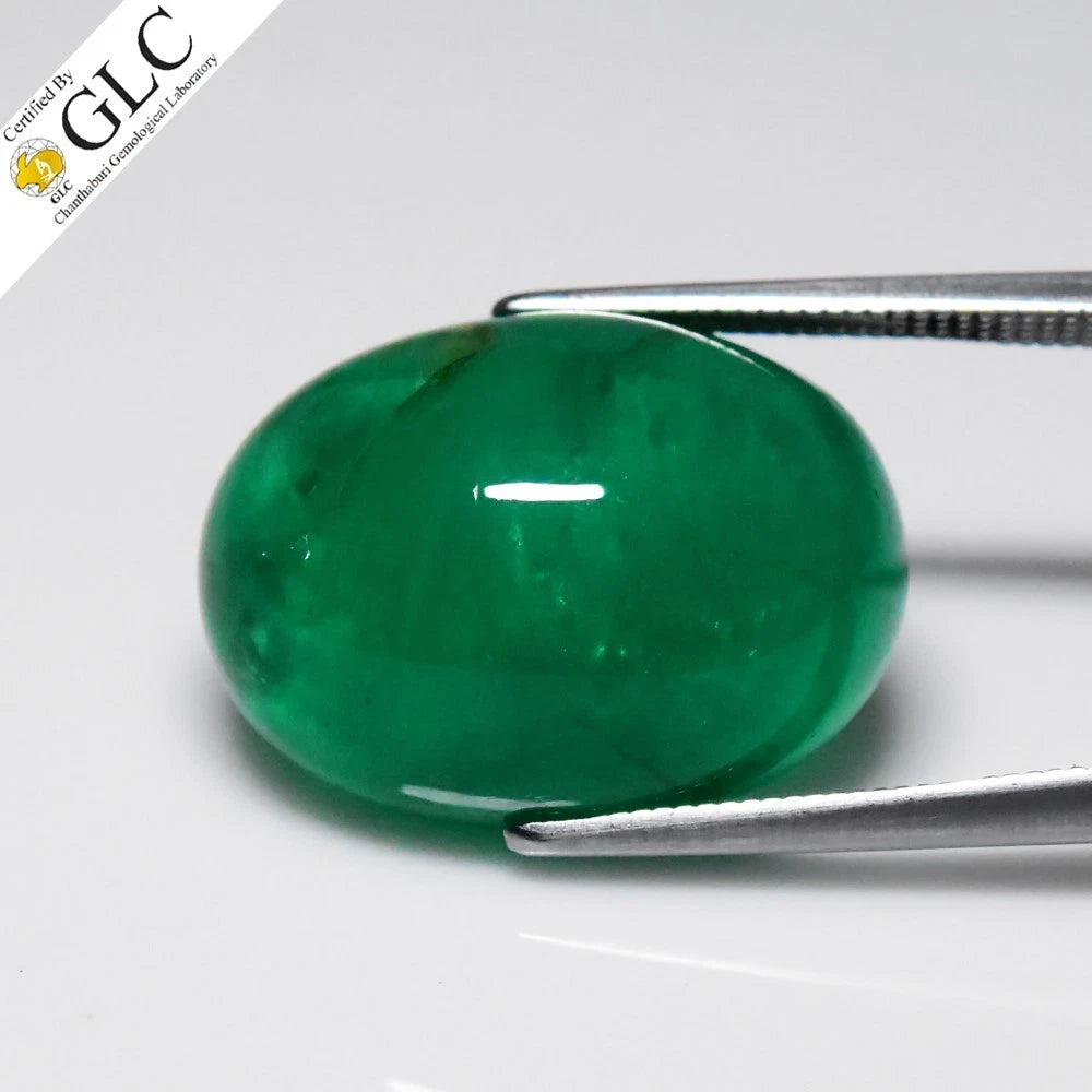 23.62ct Oval Cabochon Natural Green Emerald - Zambia, GLC Certified - photo 1