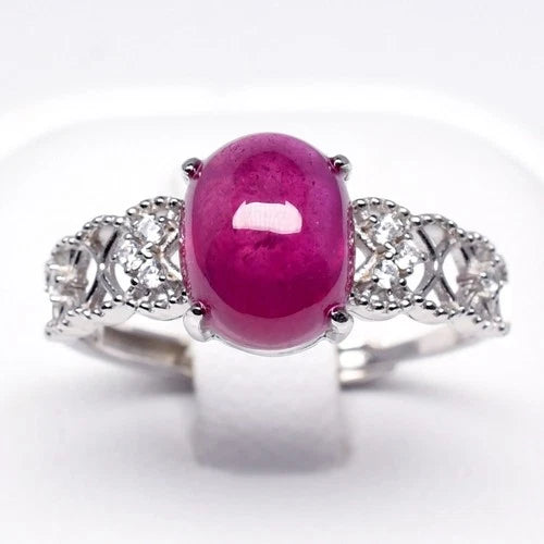 Ruby & Cubic Zirconia Gemstone Fashion Ring in 925 Sterling Silver