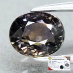 GLC Certified 1.02ct VS oval purple green sapphire with hardness, cut, and dimension details in certificate report.