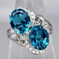 Natural Topaz Cubic Zirconia Ring 6.15ct t.w 2pcs in 925 Sterling Silver