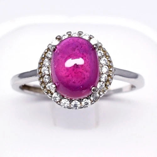 Ruby & Cubic Zirconia Gemstone Fashion Ring in 925 Sterling Silver