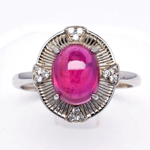 Ruby & Cubic Zirconia Gemstone Fashion Ring in 925 Sterling Silver