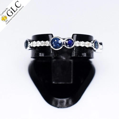 GLC CERTIFIED Natural Sapphire Ring 0.46ct in 18K WHITE GOLD 0.12ct G,H/VS Dia