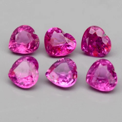 CERTIFICATE Incl.* 6pcs Lot 1.67ct t.w Heart Unheated Pink Sapphire, Gemstone