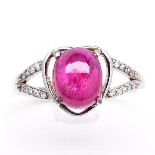 Ruby & Cubic Zirconia Gemstone Fashion Ring in 925 Sterling Silver