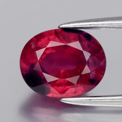 1.51ct 7.2x5.8mm Oval Natural Blue Purplish Red Ruby - Unheated, Tanzania Gem