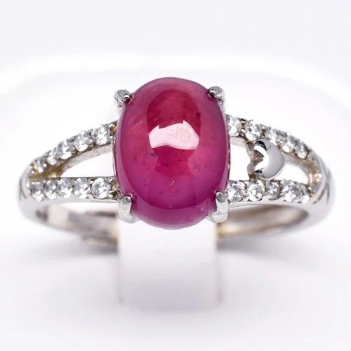 Ruby & Cubic Zirconia Gemstone Fashion Ring in 925 Sterling Silver