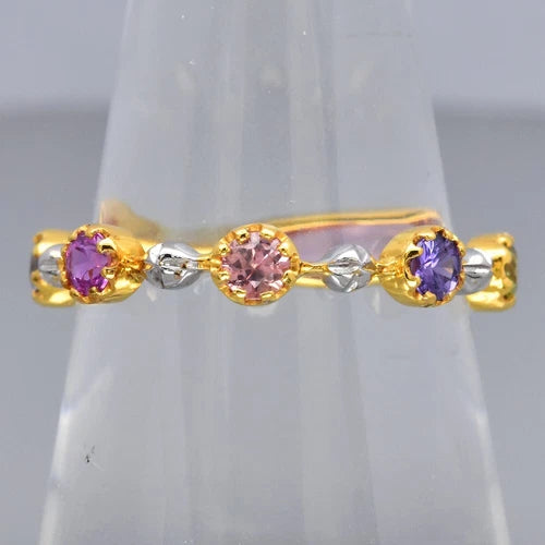 Fancy Color Sapphire Gemstone Ring 0.86ct t.w 8pcs in 18K YELLOW GOLD
