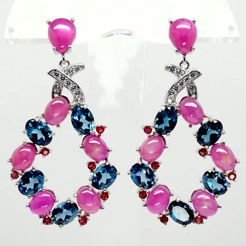 Handmade Natural Gemstones Fashion Earring in 925 Sterling Silver
