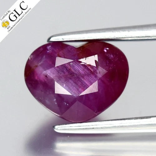 GLC CERTIFIED 2.51ct Heart Natural Purplish Red Ruby - Unheated Vietnam Gem