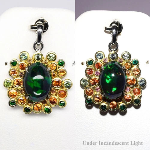 Opal & Gems Pendant in 925 Sterling Silver (Black Rhodium & Yellow Gold Plated)
