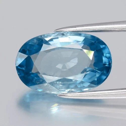 5.14ct 11.8x7.5mm VS Oval Natural Blue Zircon - Gentle Heat Cambodia Gemstone