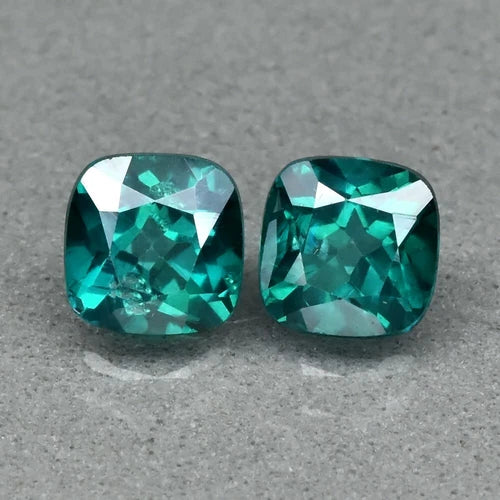 Pair 2p/2.43ct t.w Cushion Natural Green Topaz Brazil (Coated), Best For Earring