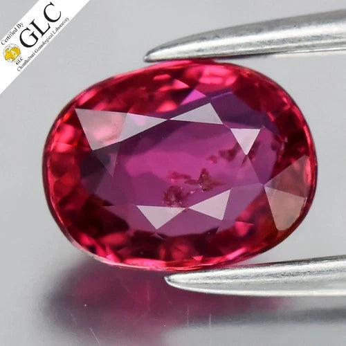 GLC CERTIFIED 0.97ct VS Oval Natural Purple Red Ruby - Unheated Mozambique Gem