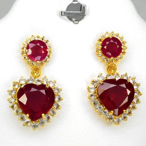 Natural Topaz Ruby Earring 17.20ct in 925 Sterling Silver (Gold Plated)