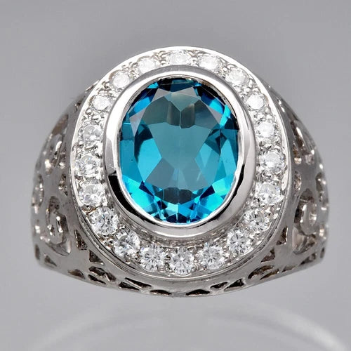 Natural Topaz Cubic Zirconia Ring 3.20ct in 925 Sterling Silver