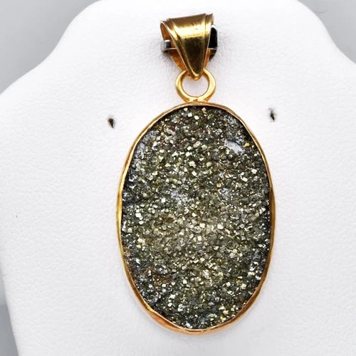 Natural Druzy Pyrite Fashion Pendant in 925 Sterling Silver (Gold Plated)