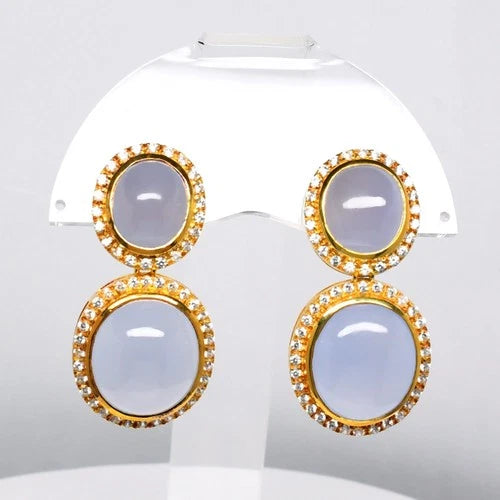 Handmade Natural Chalcedony Earring in 925 Sterling Silver (Yellow Gold Plated)
