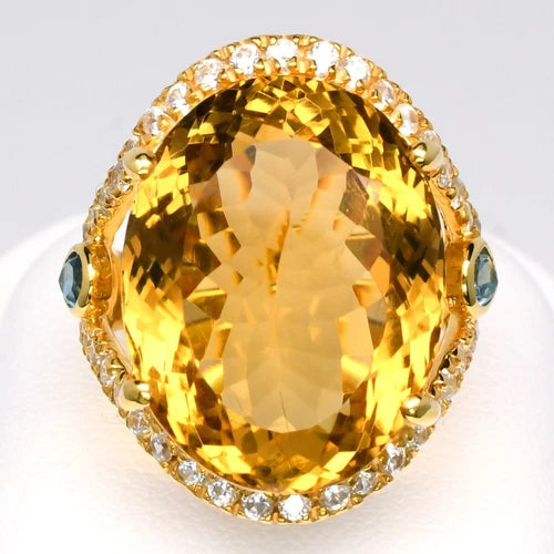 Natural Citrine & Topaz Ring in 925 Sterling Silver (18K Yellow Gold Plated)