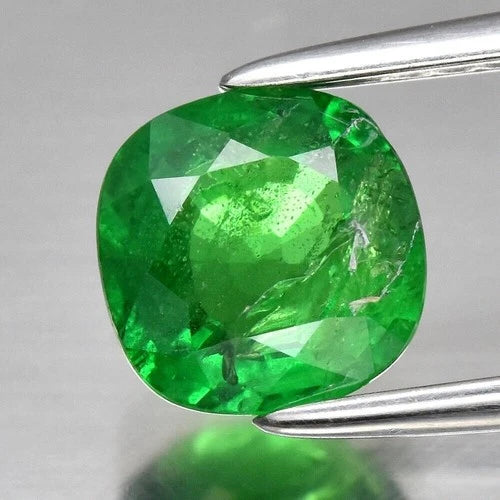 1.10ct 6.2x6mm Cushion Natural Shocking Green Tsavorite Garnet, Tanzania