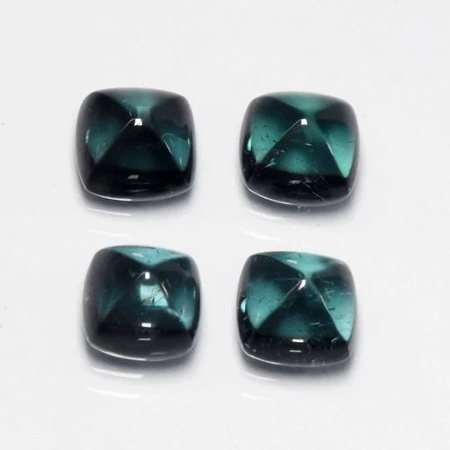4pcs Lot 5.24ct t.w Cushion Cabochon Natural Bluish Green Tourmaline Gemstone