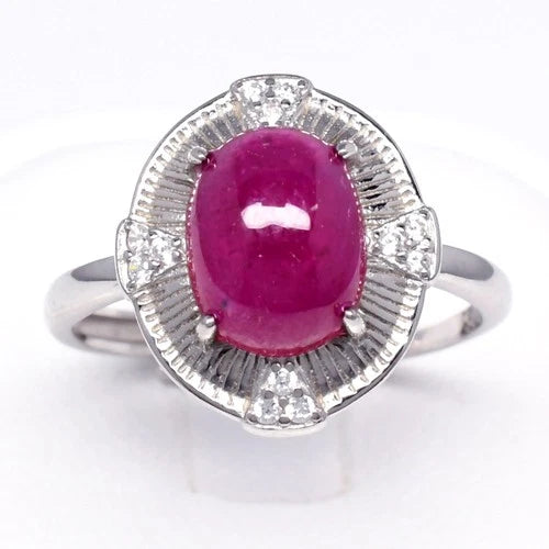 Ruby & Cubic Zirconia Gemstone Fashion Ring in 925 Sterling Silver