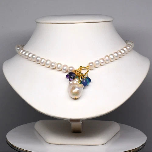 Handmade Natural Pearl Gemstones Necklace & Earrings in 925 Sterling Silver