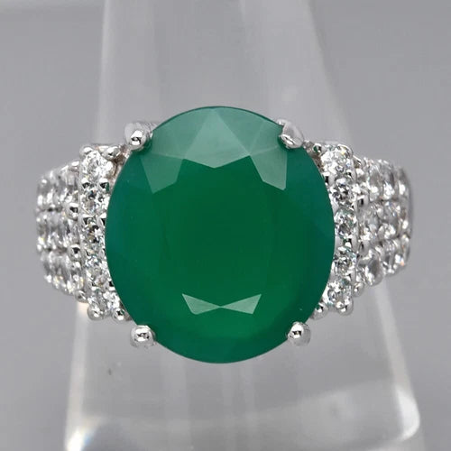 Natural Chalcedony Cubic Zirconia Fashion Ring 3.35ct in 925 Sterling Silver