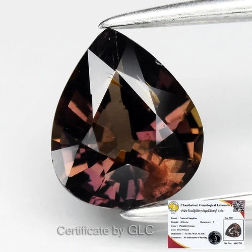 GLC CERTIFIED* 0.96ct VS Pear Natural Pinkish Orange Sapphire Unheated Africa