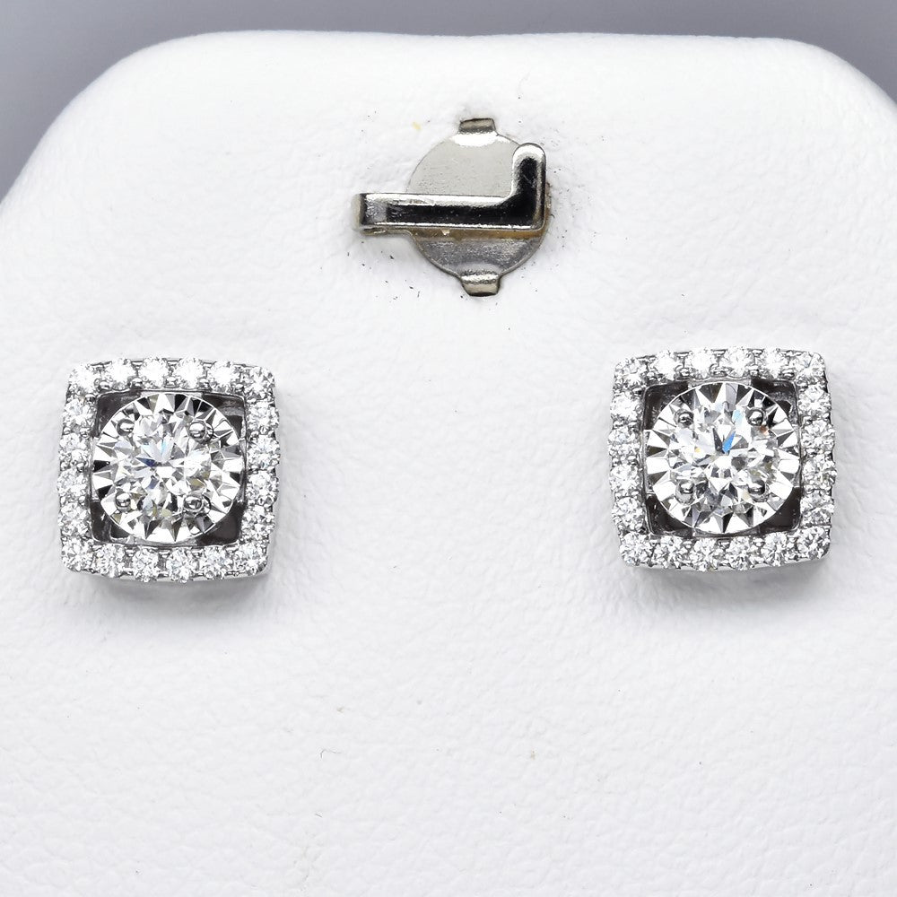 Natural Diamond Earrings in 18K WHITE GOLD 0.41ct Center 0.22ct Side F/VVS Dia