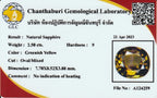 Laboratory report for CERTIFICATE Incl*Clean! 2.50ct IF Oval Natural Unheated Greenish Yellow Sapphire
