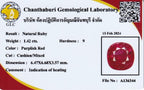 Laboratory report for CERTIFICATE Incl.* 1.42ct Cushion Natural Purplish Red Ruby Mozambique Gemstone