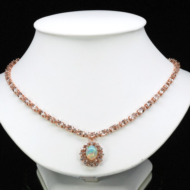 Natural Gemstone Necklace &amp; Earrings in 925 Sterling Silver (Pink Gold Plated)