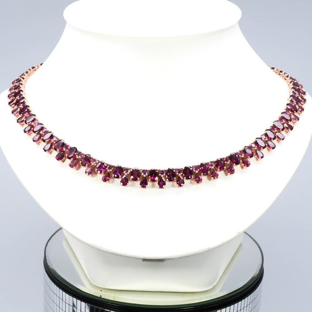 Natural Rhodolite Garnet Necklace in 925 Sterling Silver (Pink Gold Plated) — view 1