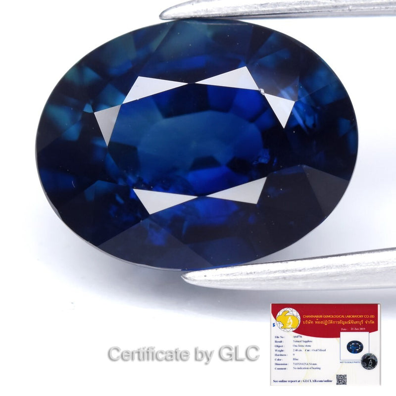 GLC Report 2.40ct Oval Natural Blue Sapphire - Unheated, Madagascar Gemstone
