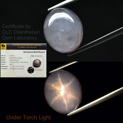 GLC Report 18.84ct Oval Natural Blue 6 Ray Star Sapphire - Unheated Gemstone — view 1