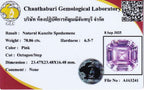 Laboratory report for GLC CERTIFIED Rare 70.86ct IF Octagon Natural Royal Pink Kunzite Museum Grade
