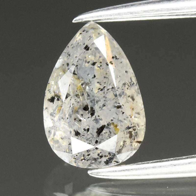 1.03ct 7.5x5.2mm Pear Natural Untreated Fancy White Salt &amp; Pepper Diamond I1