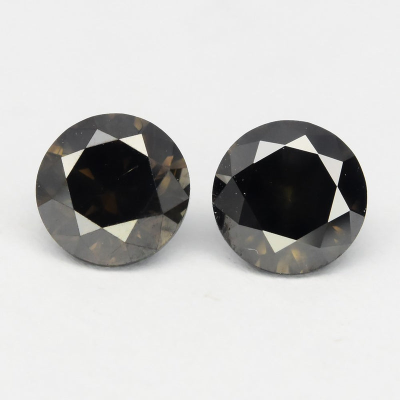Pair 2pcs/2.17ct Round Natural Untreated Fancy Deep Greenish Grey Diamond SI2