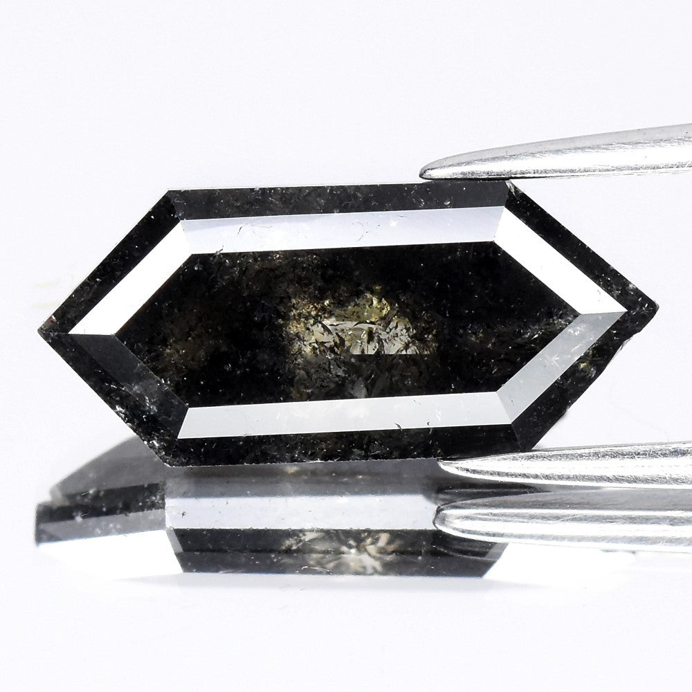 4.01ct Long Hexagon Natural Untreated Fancy Salt & Pepper Diamond Opaque (AAA)