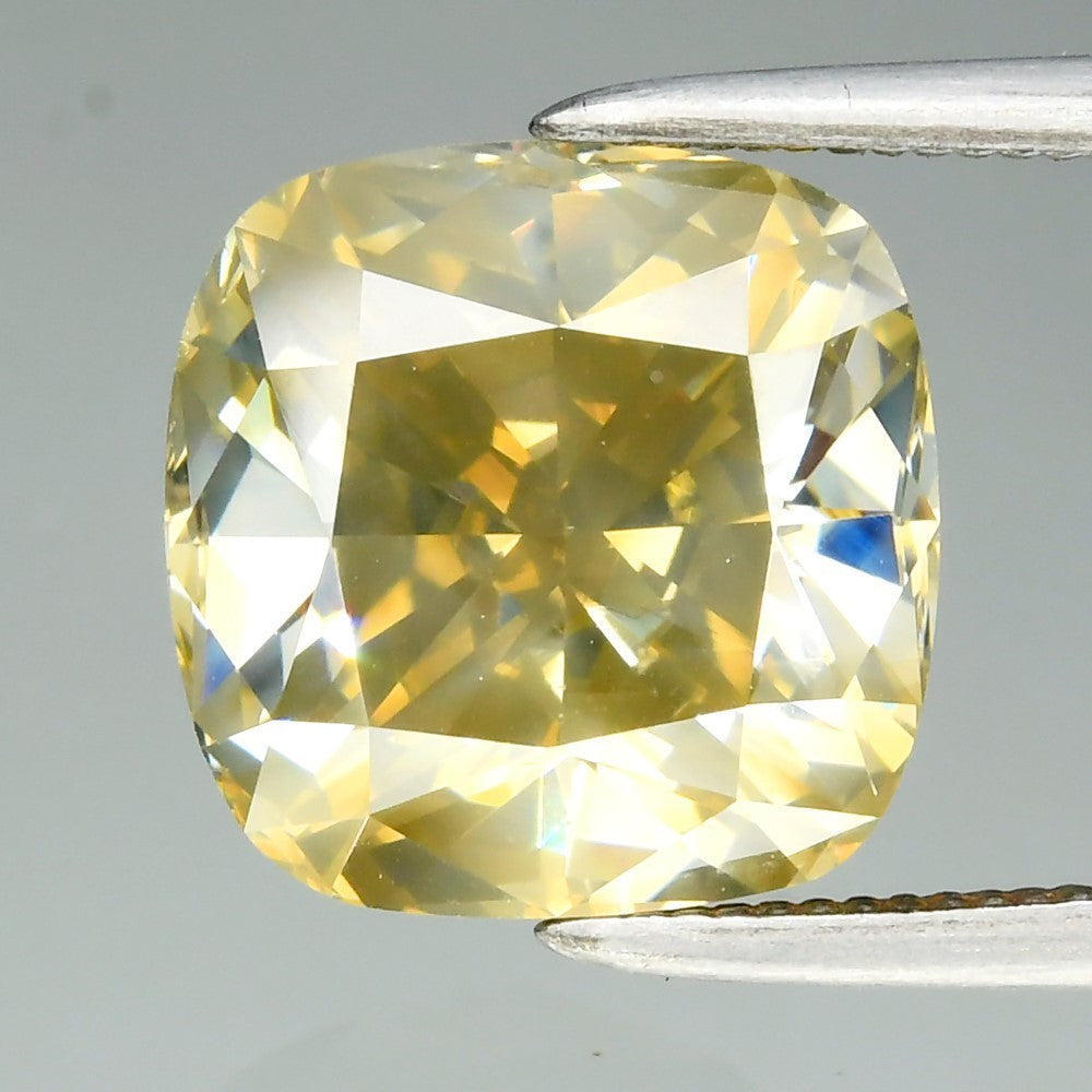 4.06ct Cushion Natural Untreated Fancy Greenish Yellow Diamond Africa SI1