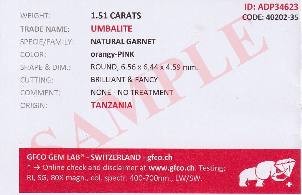 GFCO GEM LAB® Swiss Gem Certificate - Professional Gemological Report Card — view 2